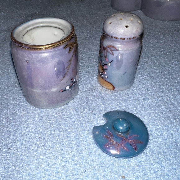 Rare Vintage Condiment Salt Shaker Holder Lusterware Hand Painted Japan - Picture 9 of 16